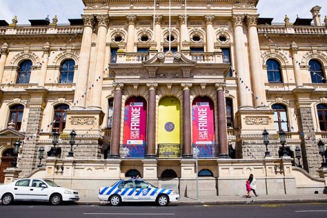 The City Hall in Cape Town decked in Fringe Festival banners pic-by-Jesse-Kramer